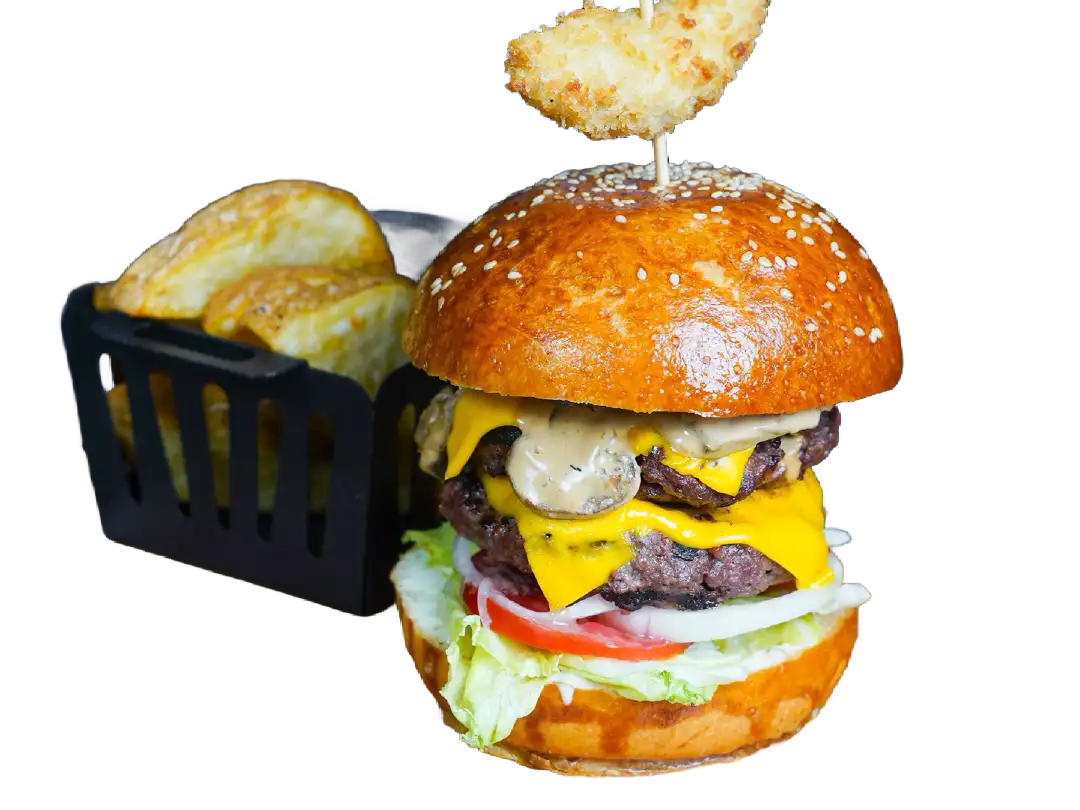 دبل چیز دبل برگر با سیب زمینی