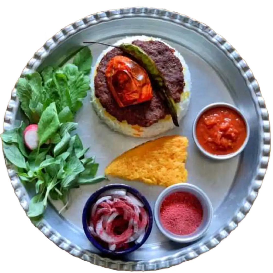 کباب تابه‌ای با پلو سماق